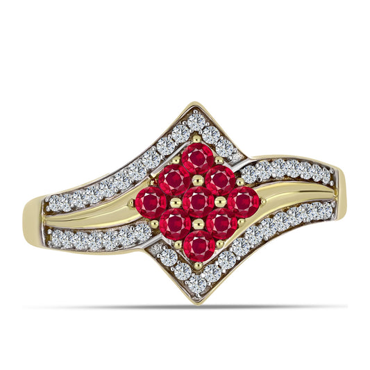 Pozlacené Stříbro 925/1000 - Prsten s Madagaskarským Rubínem a Bílým Topazem - Karátové číslo: 0.91. přibližná hmotnost: 3.35 gramů