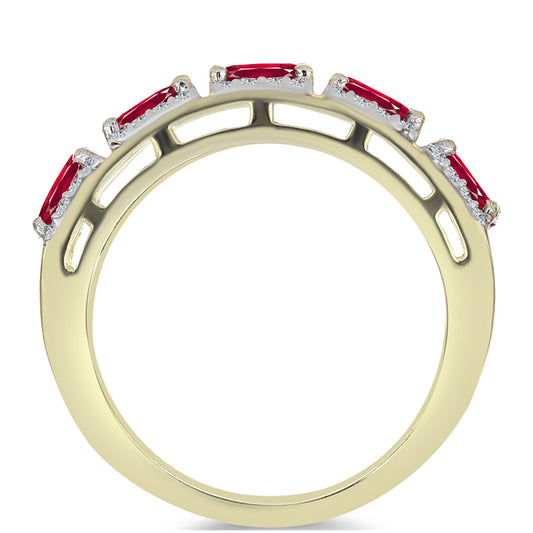 Pozlacené Stříbro 925/1000 - Prsten s Madagaskarským Rubínem a Bílým Topazem - Karátové číslo: 1.94. přibližná hmotnost: 4.09 gramů