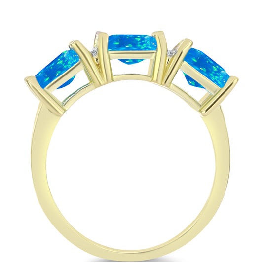 Pozlacené Stříbro 925/1000 - Prsten s Etiopským Nebeským Opálem a Bílým Topazem - Karátové číslo: 2.09. přibližná hmotnost: 3.42 gramů