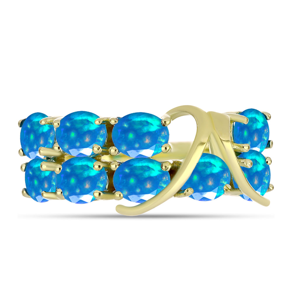 Pozlacené Stříbro 925/1000 - Prsten s Etiopským Nebeským Opálem - Karátové číslo: 1.83. přibližná hmotnost: 3.68 gramů 1 