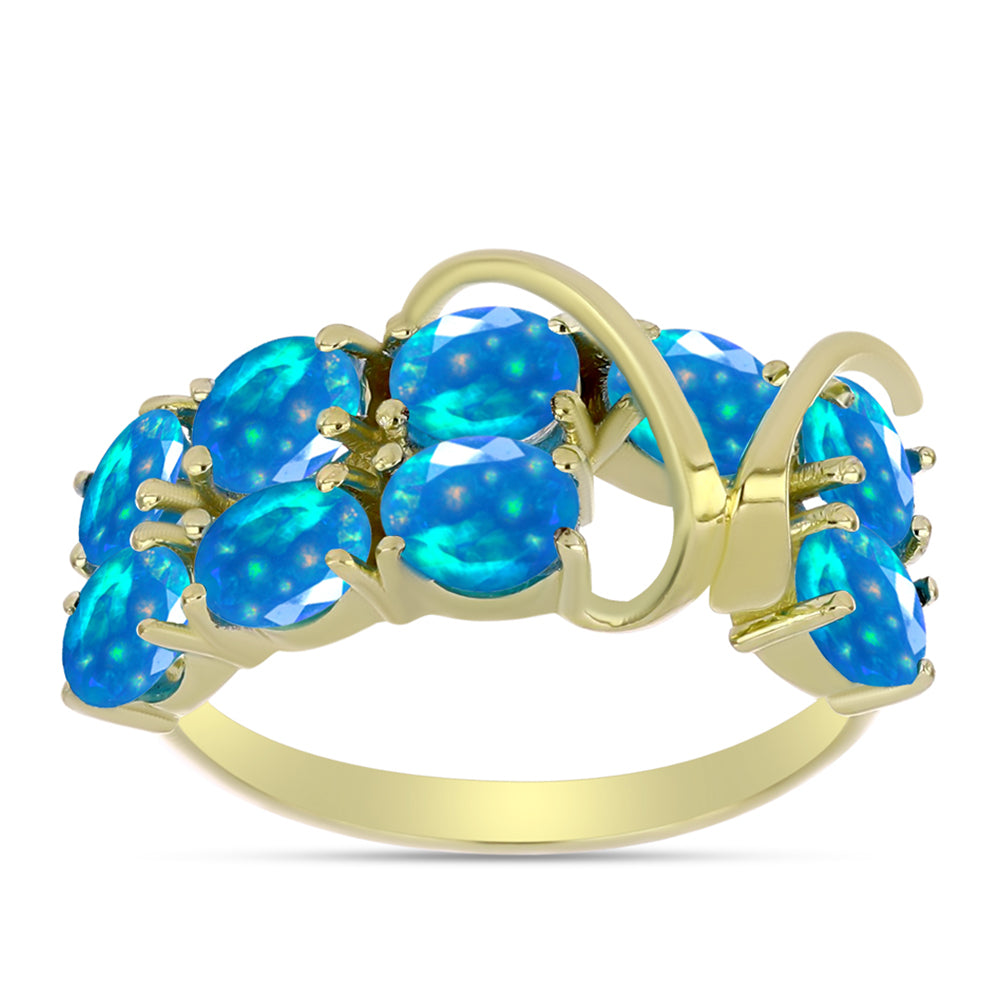 Pozlacené Stříbro 925/1000 - Prsten s Etiopským Nebeským Opálem - Karátové číslo: 1.83. přibližná hmotnost: 3.68 gramů