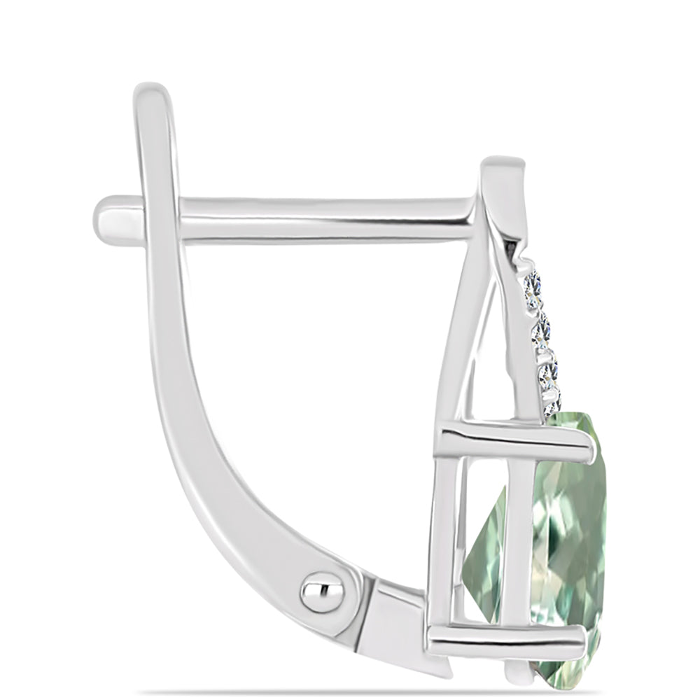 Stříbro 925/1000 - Náušnice se Zeleným Ametystem a Bílým Topazem - Karátové číslo: 1.22. přibližná hmotnost: 2.55 gramů 2 