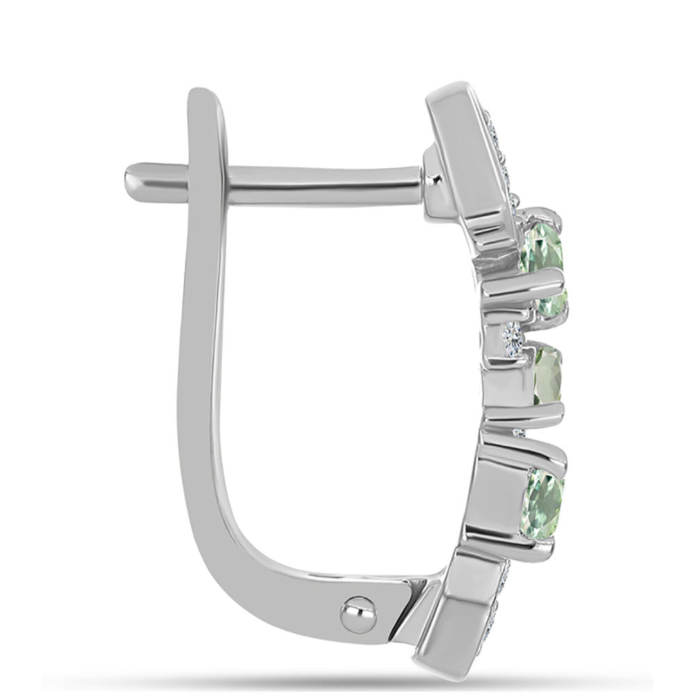 Stříbro 925/1000 - Náušnice se Zeleným Ametystem a Bílým Topazem - Karátové číslo: 0.91. přibližná hmotnost: 4.43 gramů 2 