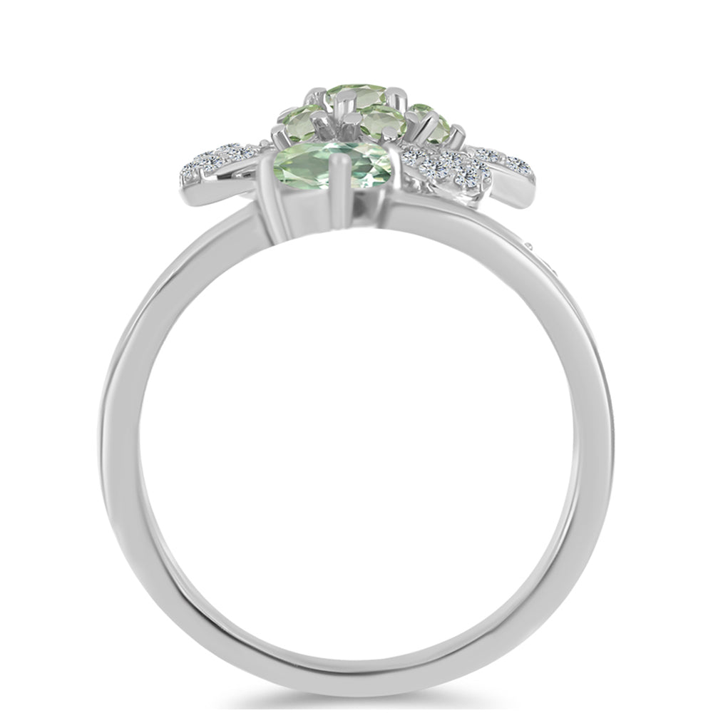 Stříbro 925/1000 - Prsten se Zeleným Ametystem a Bílým Topazem - Karátové číslo: 1.08. přibližná hmotnost: 4.15 gramů 2 