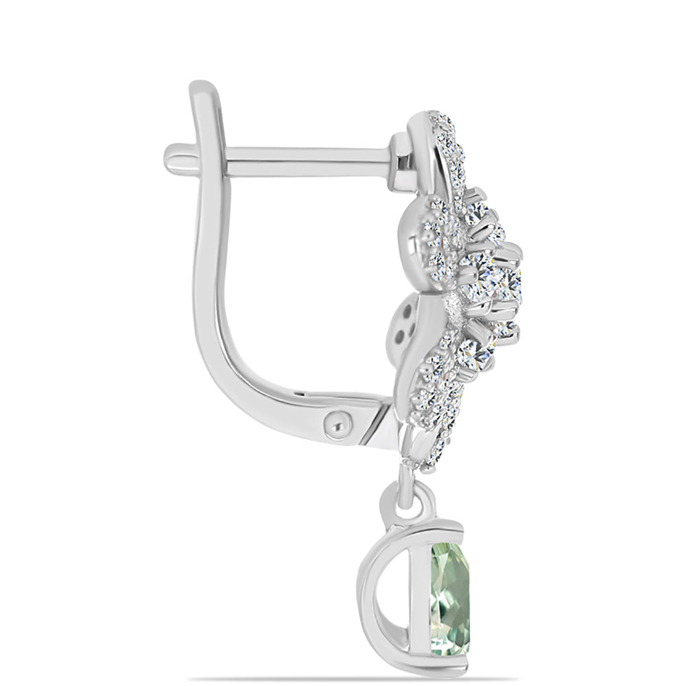 Stříbro 925/1000 - Náušnice se Zeleným Ametystem a Bílým Topazem - Karátové číslo: 2.12. přibližná hmotnost: 5.69 gramů 2 