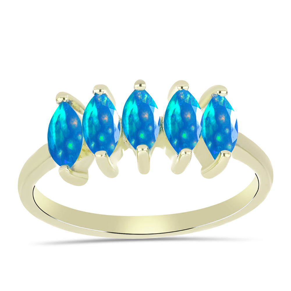 Pozlacené Stříbro 925/1000 - Prsten s Etiopským Nebeským Opálem - Karátové číslo: 0.71. přibližná hmotnost: 2.48 gramů