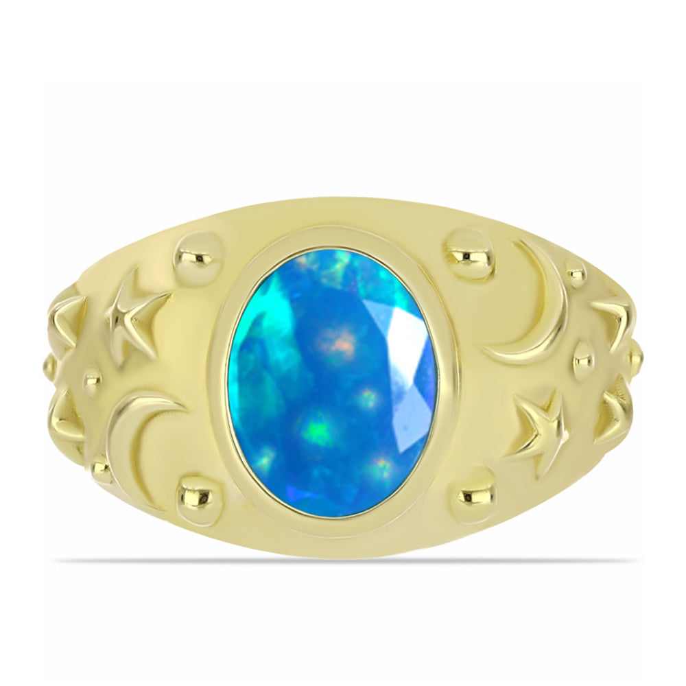 Pozlacené Stříbro 925/1000 - Prsten s Etiopským Nebeským Opálem - Karátové číslo: 1.09. přibližná hmotnost: 4.29 gramů 1 