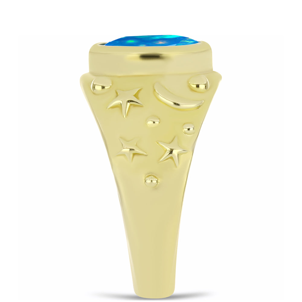 Pozlacené Stříbro 925/1000 - Prsten s Etiopským Nebeským Opálem - Karátové číslo: 1.09. přibližná hmotnost: 4.29 gramů 4 