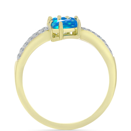 Pozlacené Stříbro 925/1000 - Prsten s Etiopským Nebeským Opálem a Bílým Topazem - Karátové číslo: 1.44. přibližná hmotnost: 3.21 gramů