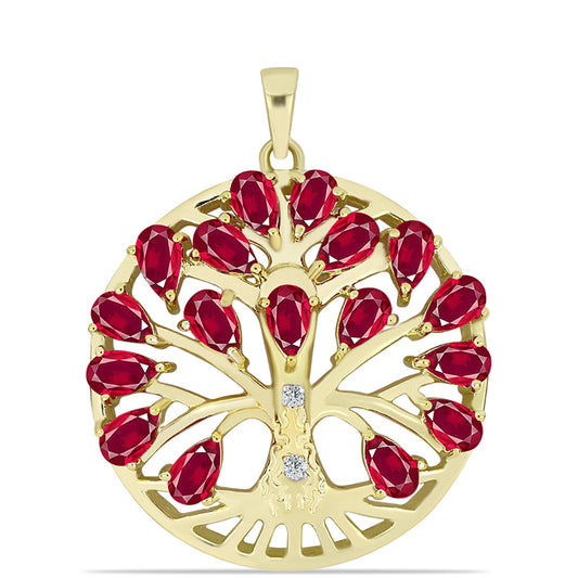 Pozlacené Stříbro 925/1000 - Přívěsek s Madagaskarským Rubínem a Bílým Topazem - Karátové číslo: 5.47. přibližná hmotnost: 6.2 gramů