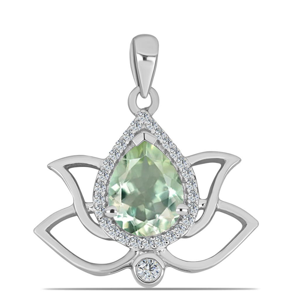 Stříbro 925/1000 - Přívěsek se Zeleným Ametystem a Bílým Topazem - Karátové číslo: 1.68. přibližná hmotnost: 2.1 gramů 1 