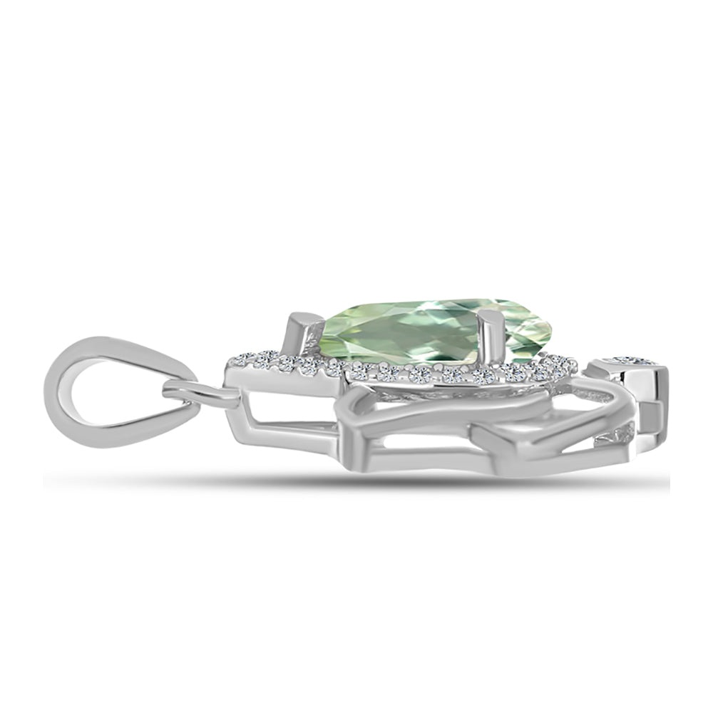 Stříbro 925/1000 - Přívěsek se Zeleným Ametystem a Bílým Topazem - Karátové číslo: 1.68. přibližná hmotnost: 2.1 gramů 2 