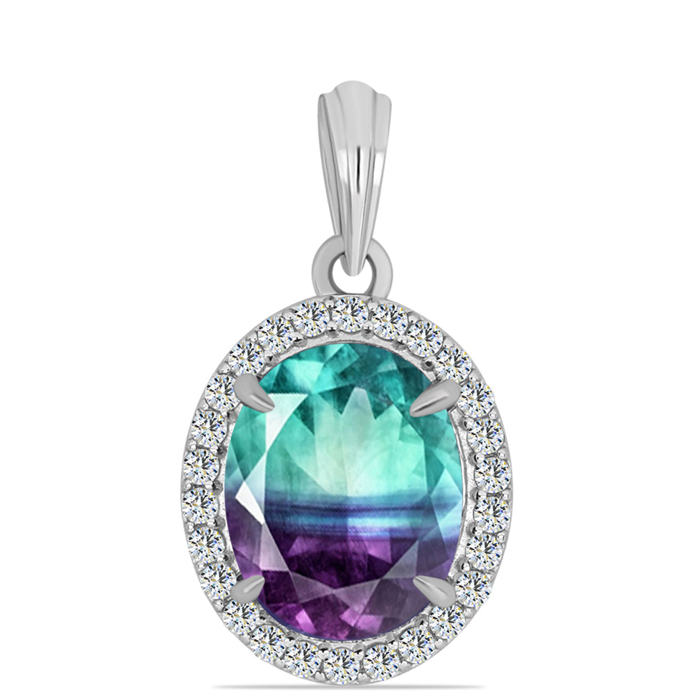 Stříbro 925/1000 - Přívěsek se Zebra Fluoritem a Bílým Topazem - Karátové číslo: 3.41. přibližná hmotnost: 1.74 gramů 1 