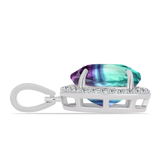 Stříbro 925/1000 - Přívěsek se Zebra Fluoritem a Bílým Topazem - Karátové číslo: 3.41. přibližná hmotnost: 1.74 gramů