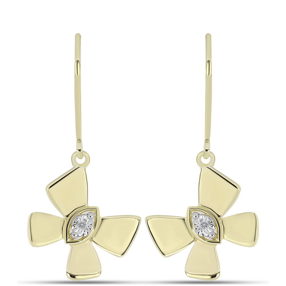 Pozlacené Stříbro 925/1000 - Náušnice s Bílým Diamantem - Karátové číslo: 0.01. přibližná hmotnost: 3.13 gramů 1 