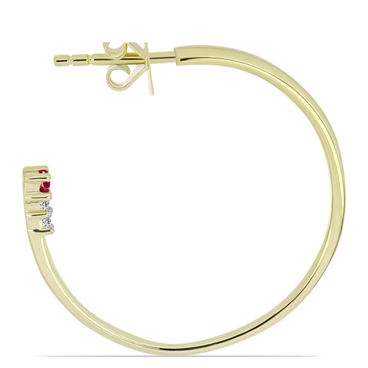 Pozlacené Stříbro 925/1000 - Náušnice s Madagaskarským Rubínem a Bílým Topazem - Karátové číslo: 0.19. přibližná hmotnost: 4.16 gramů