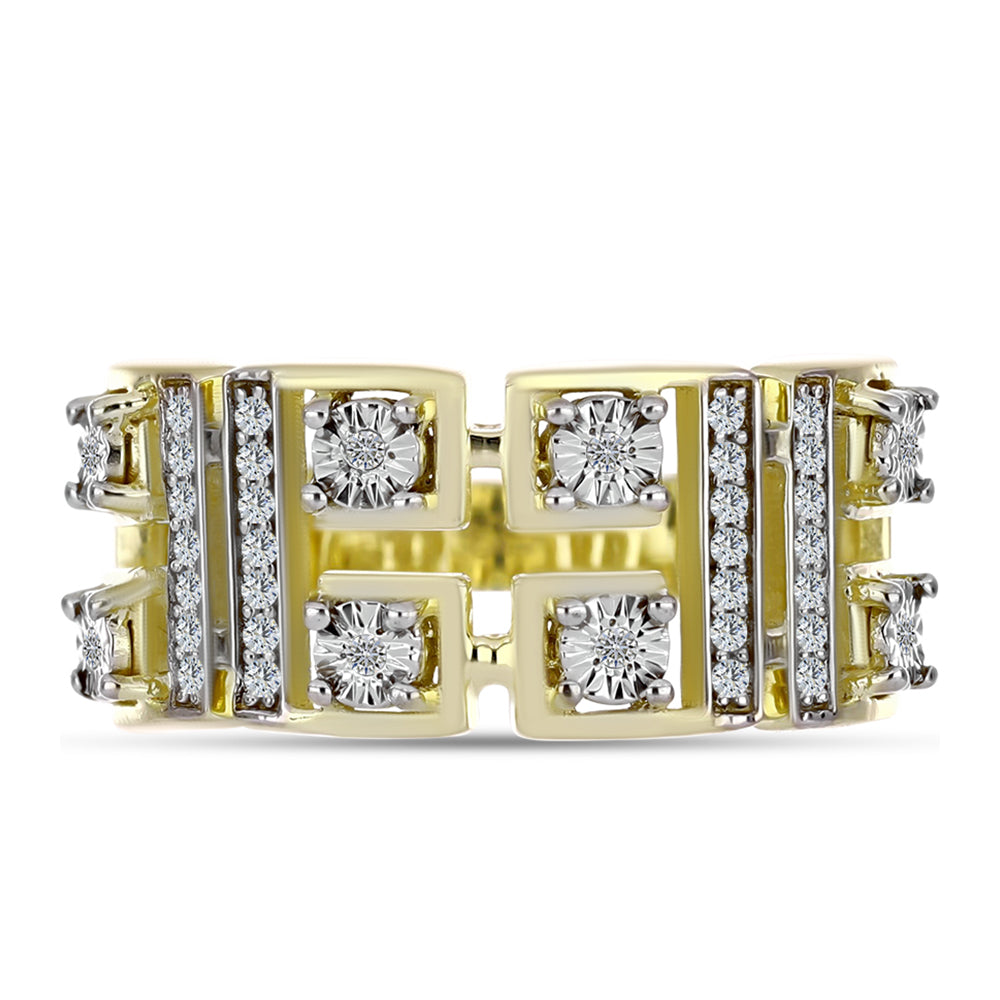 Pozlacené Stříbro 925/1000 - Prsten s Bílým Diamantem a Bílým Topazem - Karátové číslo: 0.21. přibližná hmotnost: 4.71 gramů