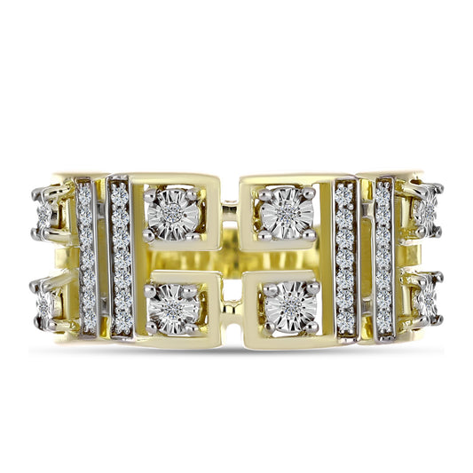 Pozlacené Stříbro 925/1000 - Prsten s Bílým Diamantem a Bílým Topazem - Karátové číslo: 0.21. přibližná hmotnost: 4.71 gramů