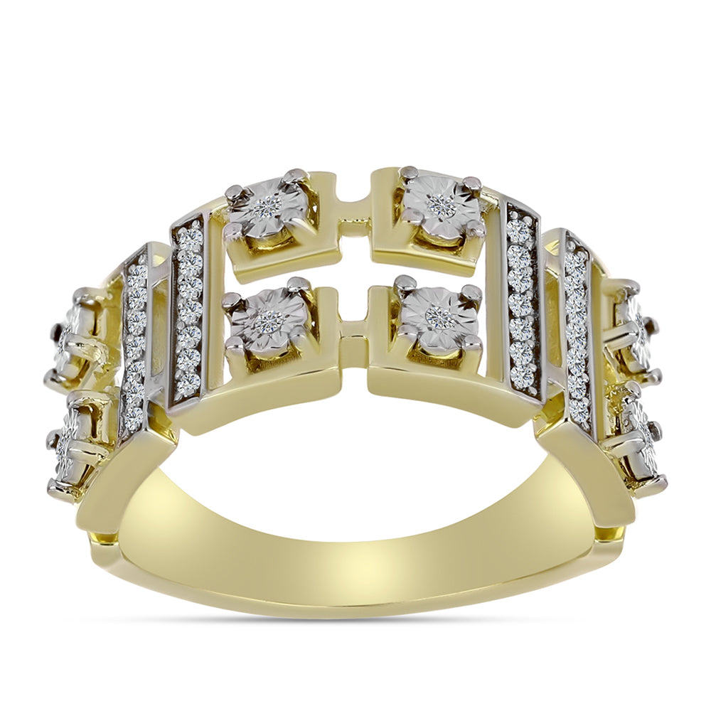 Pozlacené Stříbro 925/1000 - Prsten s Bílým Diamantem a Bílým Topazem - Karátové číslo: 0.21. přibližná hmotnost: 4.71 gramů