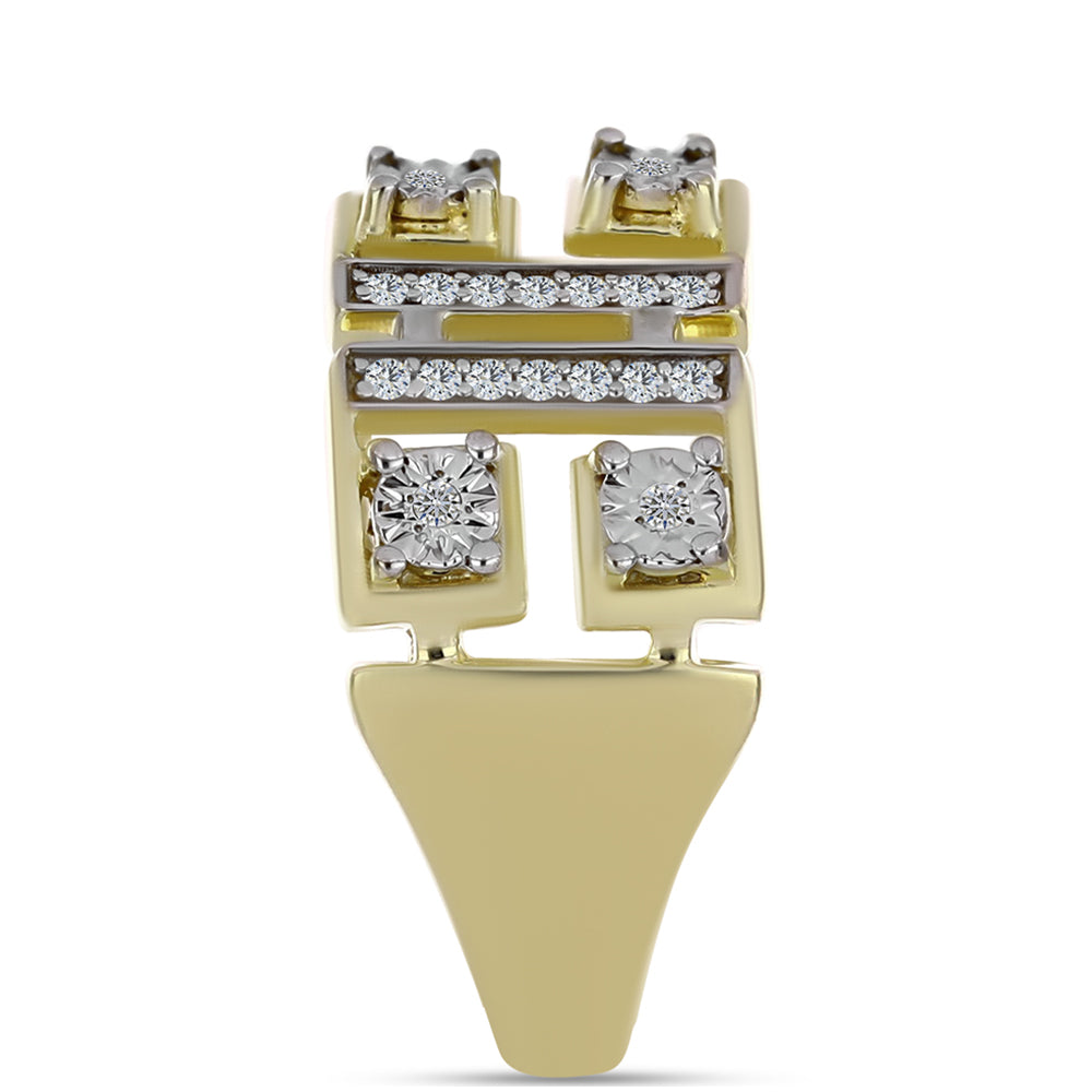 Pozlacené Stříbro 925/1000 - Prsten s Bílým Diamantem a Bílým Topazem - Karátové číslo: 0.21. přibližná hmotnost: 4.71 gramů 4 