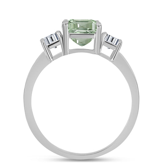 Stříbro 925/1000 - Prsten se Zeleným Ametystem a Bílým Topazem - Karátové číslo: 3.31. přibližná hmotnost: 3.29 gramů