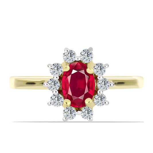 Pozlacené Stříbro 925/1000 - Prsten s Madagaskarským Rubínem a Bílým Topazem - Karátové číslo: 1.52. přibližná hmotnost: 2.48 gramů