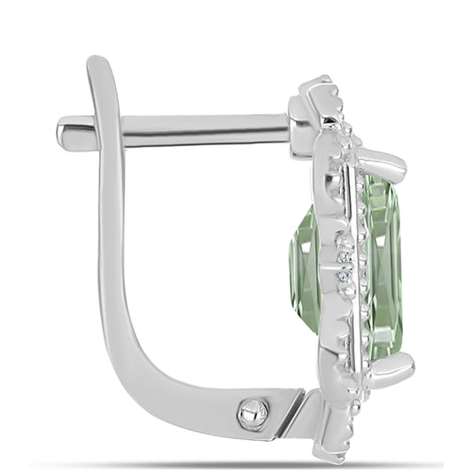 Stříbro 925/1000 - Náušnice se Zeleným Ametystem a Bílým Topazem - Karátové číslo: 4.45. přibližná hmotnost: 5.64 gramů