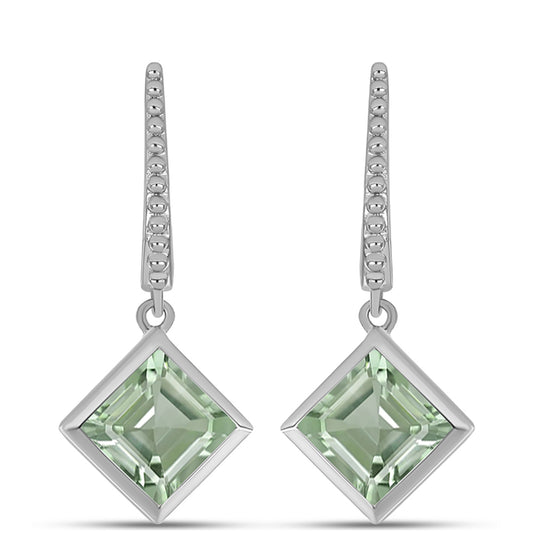 Stříbro 925/1000 - Náušnice se Zeleným Ametystem - Karátové číslo: 3.06. přibližná hmotnost: 4.53 gramů