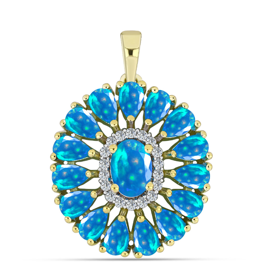 Pozlacené Stříbro 925/1000 - Přívěsek s Etiopským Nebeským Opálem a Bílým Topazem - Karátové číslo: 2.73. přibližná hmotnost: 3.59 gramů 1 