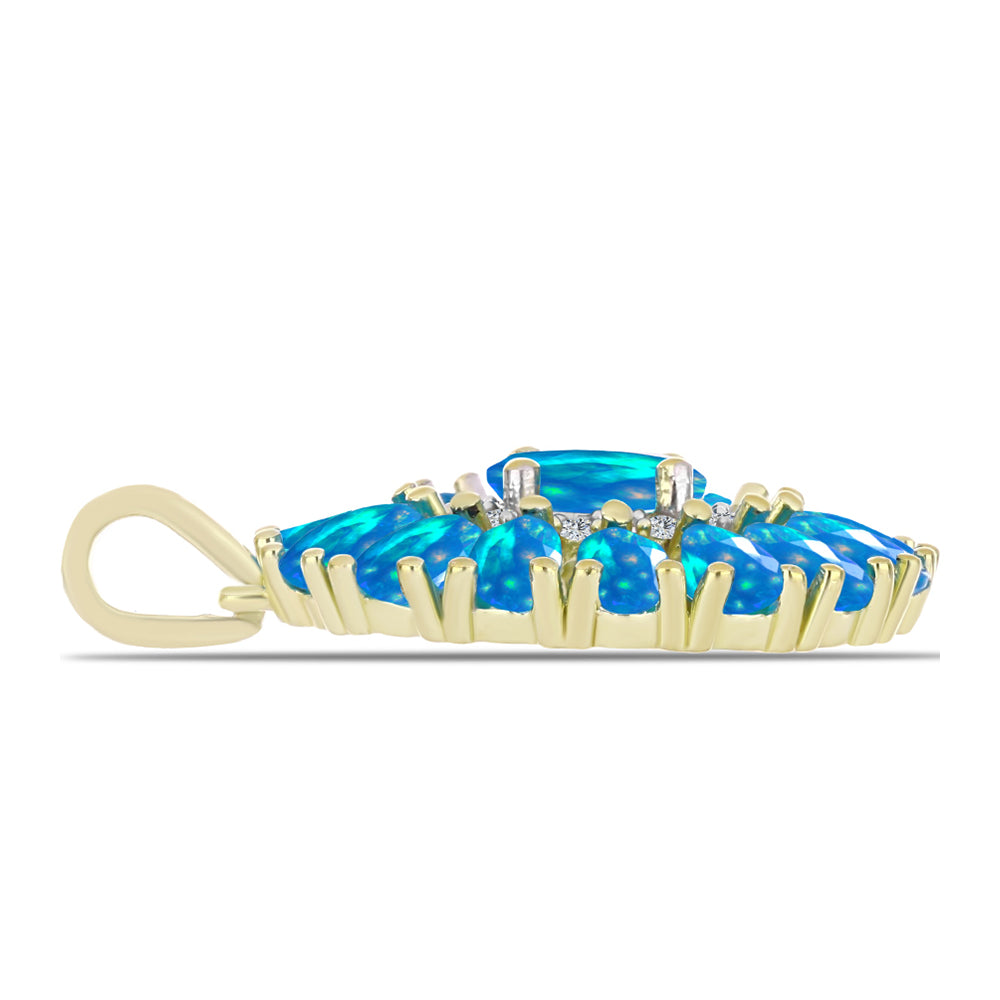 Pozlacené Stříbro 925/1000 - Přívěsek s Etiopským Nebeským Opálem a Bílým Topazem - Karátové číslo: 2.73. přibližná hmotnost: 3.59 gramů 2 