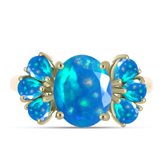 Pozlacené Stříbro 925/1000 - Prsten s Etiopským Nebeským Opálem - Karátové číslo: 2.06. přibližná hmotnost: 3.1 gramů