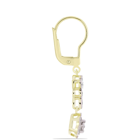 Pozlacené Stříbro 925/1000 - Náušnice s Bílým Diamantem a Bílým Topazem - Karátové číslo: 0.14. přibližná hmotnost: 2.78 gramů