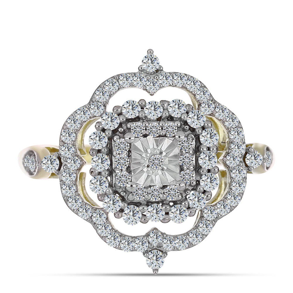 Pozlacené Stříbro 925/1000 - Prsten s Bílým Diamantem a Bílým Topazem - Karátové číslo: 0.83. přibližná hmotnost: 3.5 gramů 1 