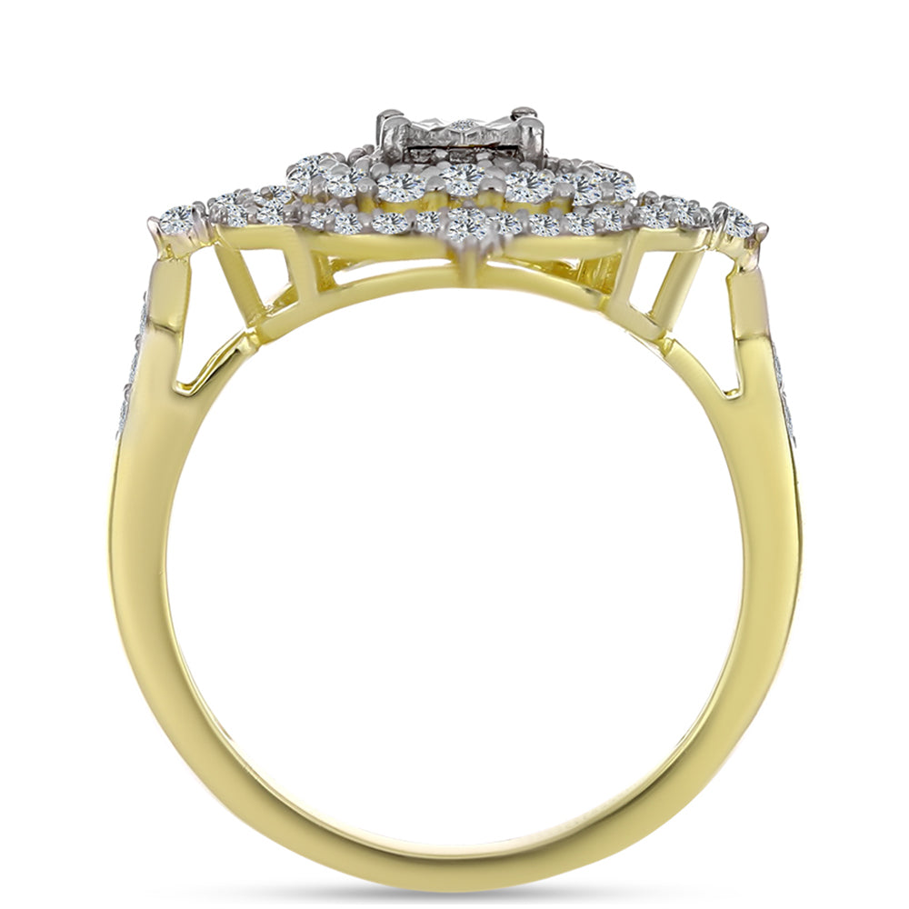 Pozlacené Stříbro 925/1000 - Prsten s Bílým Diamantem a Bílým Topazem - Karátové číslo: 0.83. přibližná hmotnost: 3.5 gramů 2 