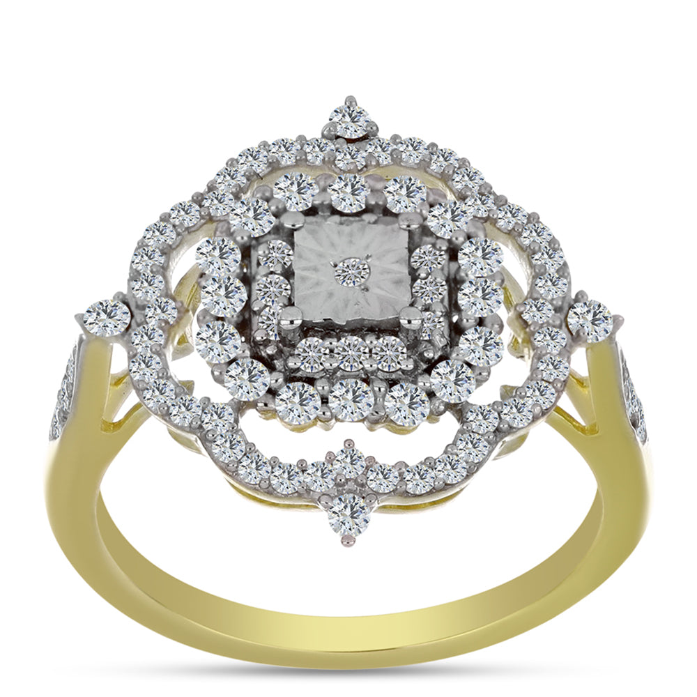 Pozlacené Stříbro 925/1000 - Prsten s Bílým Diamantem a Bílým Topazem - Karátové číslo: 0.83. přibližná hmotnost: 3.5 gramů 3 