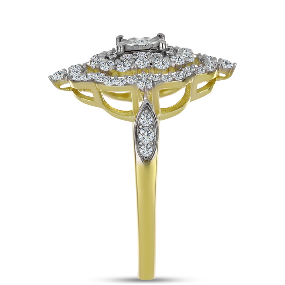 Pozlacené Stříbro 925/1000 - Prsten s Bílým Diamantem a Bílým Topazem - Karátové číslo: 0.83. přibližná hmotnost: 3.5 gramů 4 