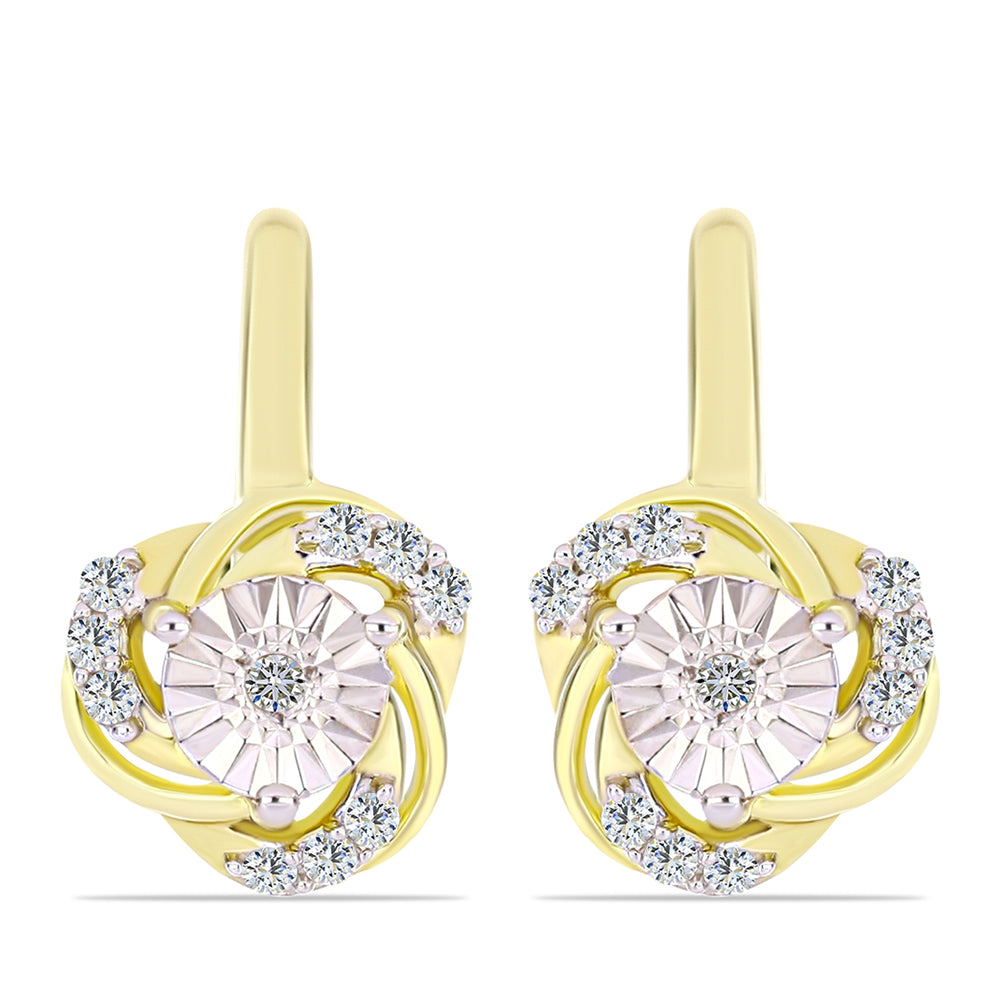 Pozlacené Stříbro 925/1000 - Náušnice s Bílým Diamantem a Bílým Topazem - Karátové číslo: 0.18. přibližná hmotnost: 3.5 gramů