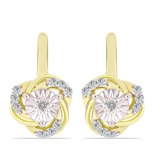 Pozlacené Stříbro 925/1000 - Náušnice s Bílým Diamantem a Bílým Topazem - Karátové číslo: 0.18. přibližná hmotnost: 3.5 gramů