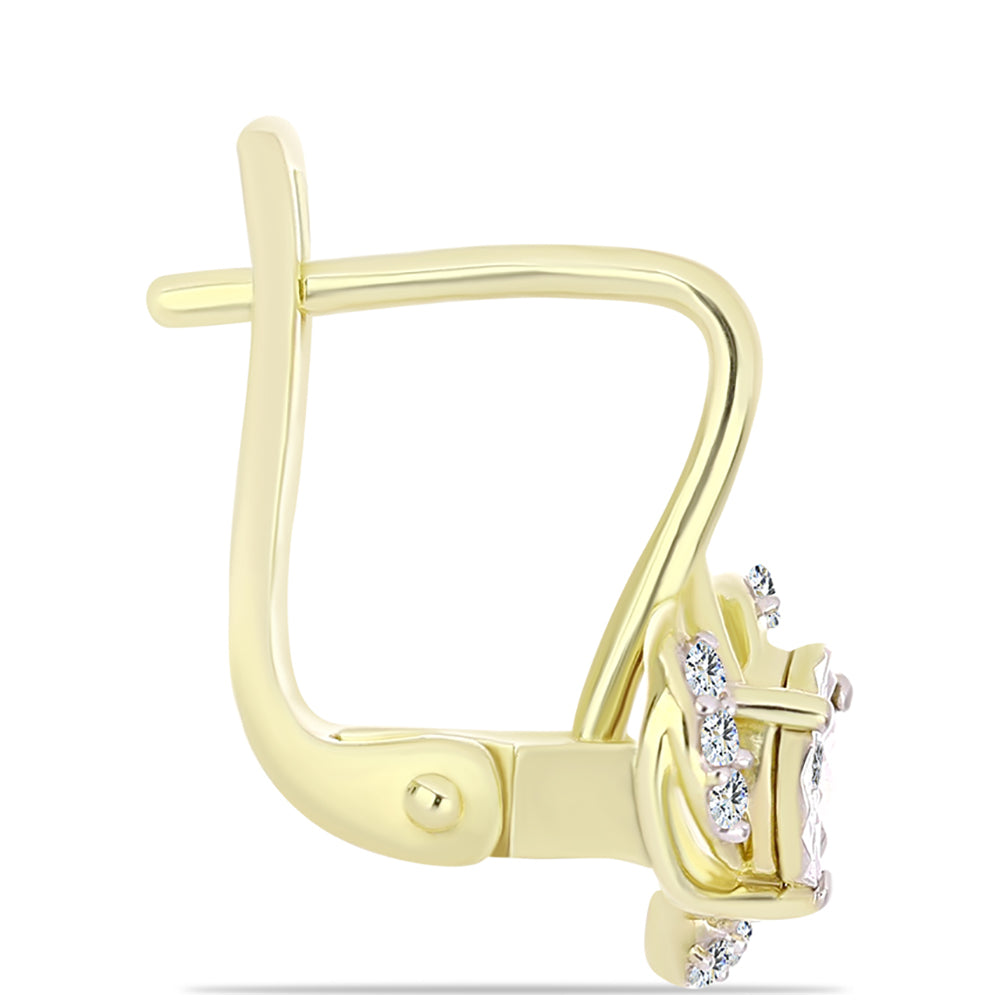 Pozlacené Stříbro 925/1000 - Náušnice s Bílým Diamantem a Bílým Topazem - Karátové číslo: 0.18. přibližná hmotnost: 3.5 gramů 2 