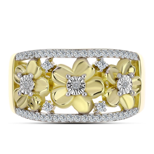 Pozlacené Stříbro 925/1000 - Prsten s Bílým Diamantem a Bílým Topazem - Karátové číslo: 0.3. přibližná hmotnost: 4.77 gramů