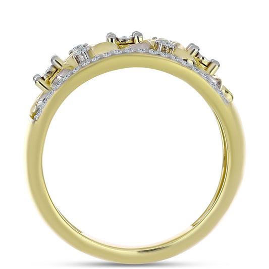 Pozlacené Stříbro 925/1000 - Prsten s Bílým Diamantem a Bílým Topazem - Karátové číslo: 0.3. přibližná hmotnost: 4.77 gramů