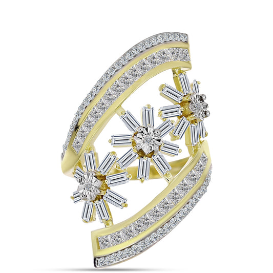 Pozlacené Stříbro 925/1000 - Prsten s Bílým Diamantem a Bílým Zirkonem - Karátové číslo: 3.28. přibližná hmotnost: 5.29 gramů