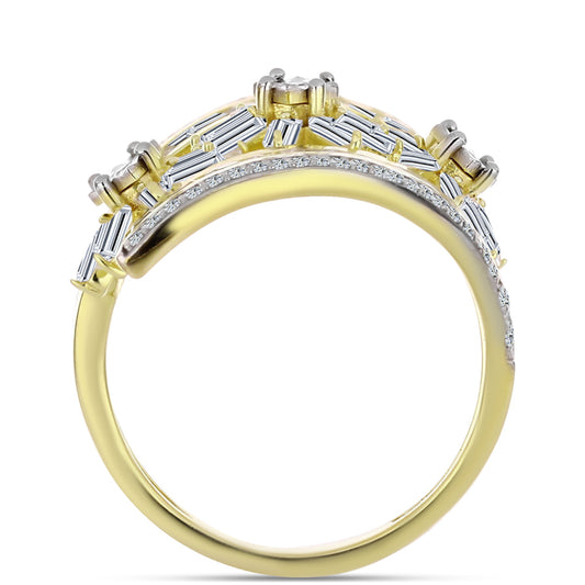 Pozlacené Stříbro 925/1000 - Prsten s Bílým Diamantem a Bílým Zirkonem - Karátové číslo: 3.28. přibližná hmotnost: 5.29 gramů