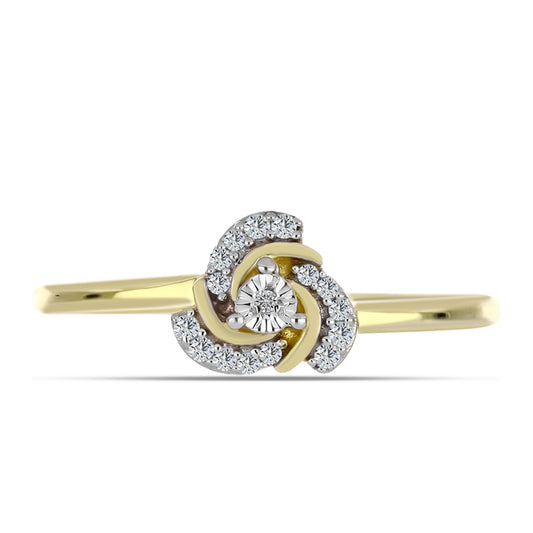 Pozlacené Stříbro 925/1000 - Prsten s Bílým Diamantem a Bílým Topazem - Karátové číslo: 0.11. přibližná hmotnost: 2.42 gramů