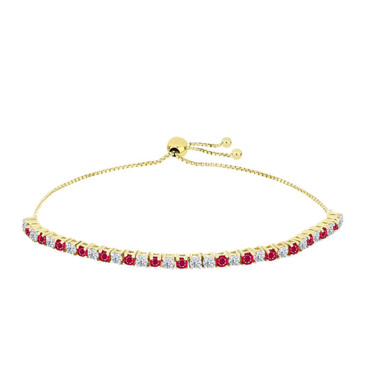 Pozlacené Stříbro 925/1000 - Náramek s Madagaskarským Rubínem a Bílým Topazem - Karátové číslo: 2.73. přibližná hmotnost: 5.88 gramů