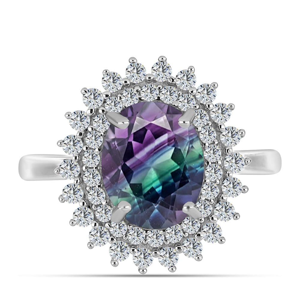 Stříbro 925/1000 - Prsten se Zebra Fluoritem a Bílým Topazem - Karátové číslo: 4.1. přibližná hmotnost: 3.82 gramů 1 