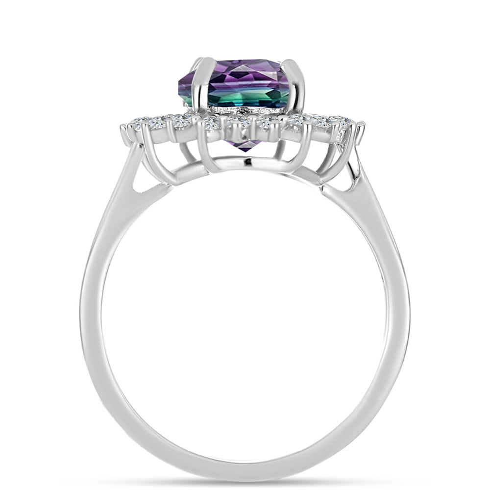 Stříbro 925/1000 - Prsten se Zebra Fluoritem a Bílým Topazem - Karátové číslo: 4.1. přibližná hmotnost: 3.82 gramů