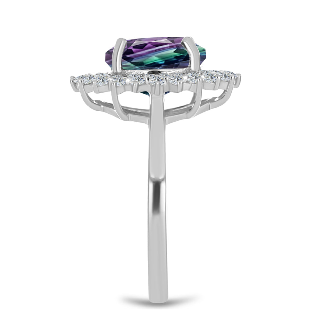 Stříbro 925/1000 - Prsten se Zebra Fluoritem a Bílým Topazem - Karátové číslo: 4.1. přibližná hmotnost: 3.82 gramů 4 