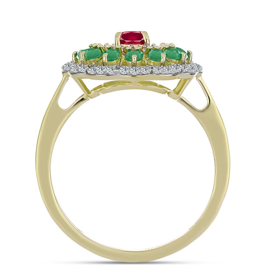 Pozlacené Stříbro 925/1000 - Prsten s Madagaskarským Rubínem a Brazilským Smaragdem - Karátové číslo: 1.15. přibližná hmotnost: 3.55 gramů