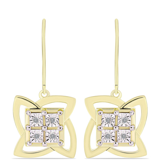 Pozlacené Stříbro 925/1000 - Náušnice s Bílým Diamantem - Karátové číslo: 0.06. přibližná hmotnost: 4.11 gramů